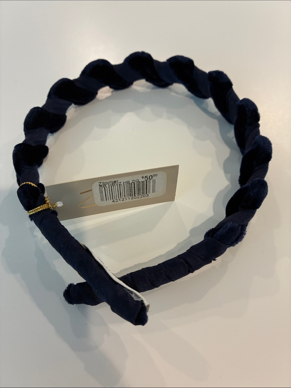 Braided Velvet Headband in Dark Navy from Zitomer NYC
